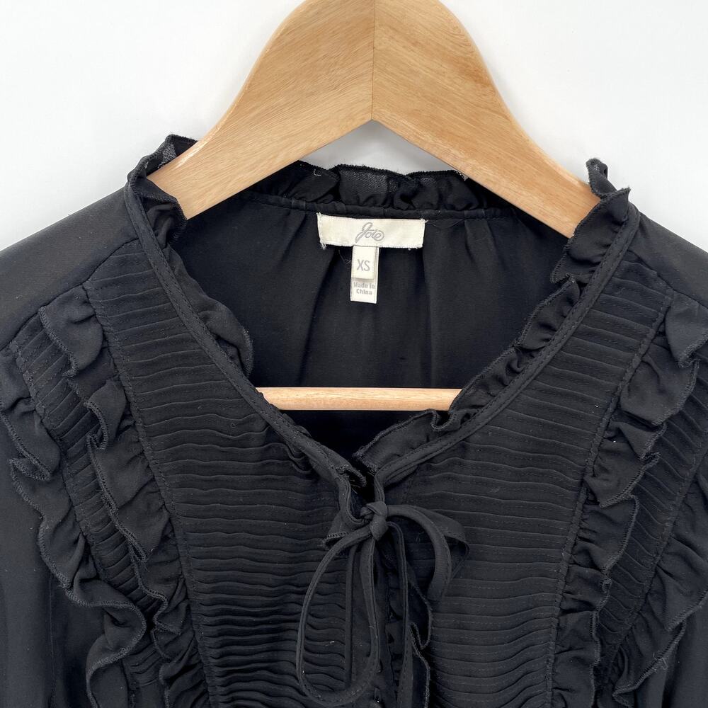 JOIE 100% Silk Ruffle Tie Neck Black Long Sleeve Blouse // XS - Picture 3 of 10